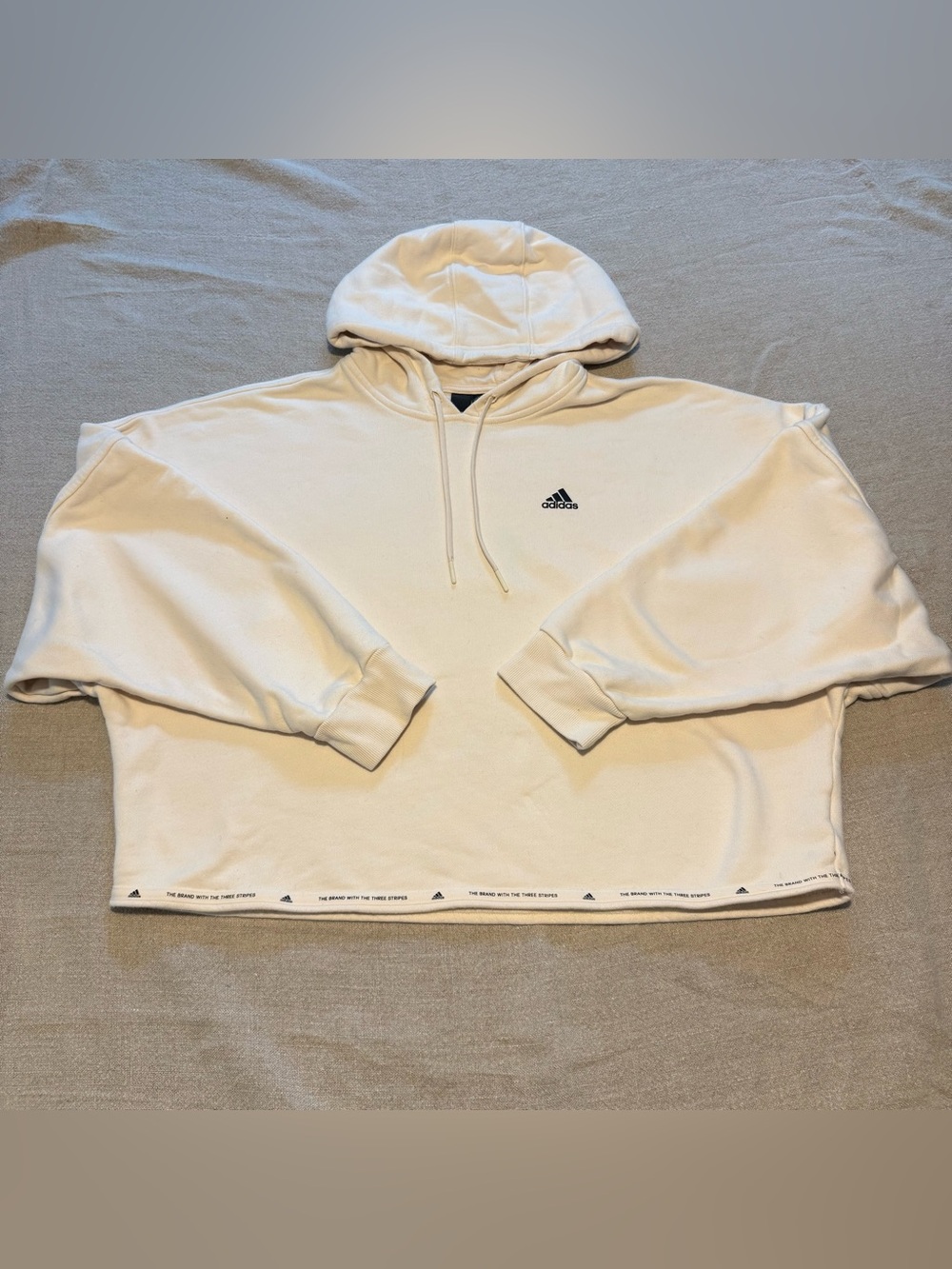 Adidas Cream Cropped Pullover Hoodie with Small Logo